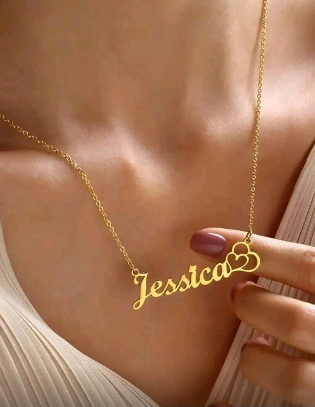 Double heart name necklace, Stainless steel MJ152