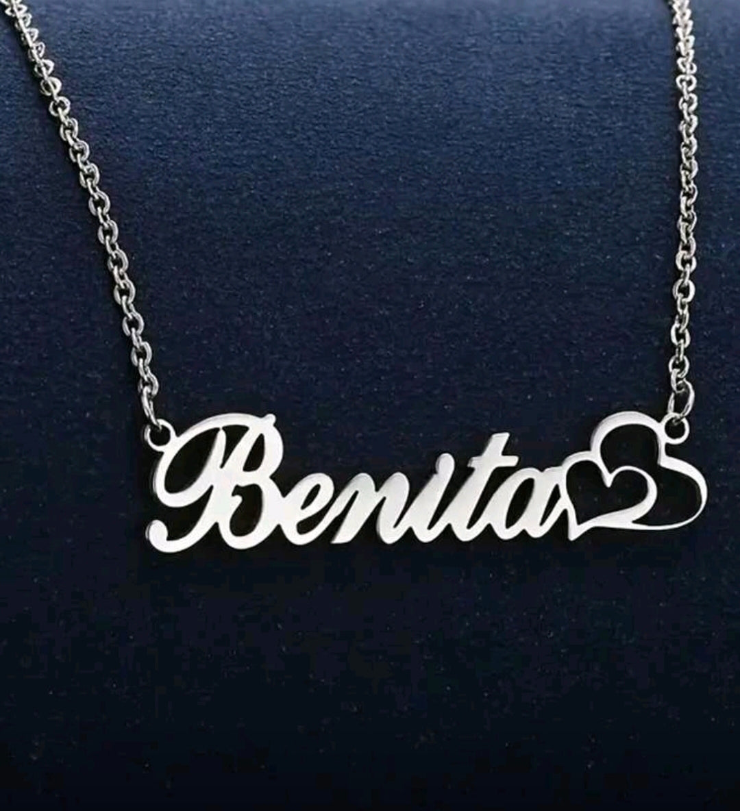 Double heart name necklace, Stainless steel MJ152