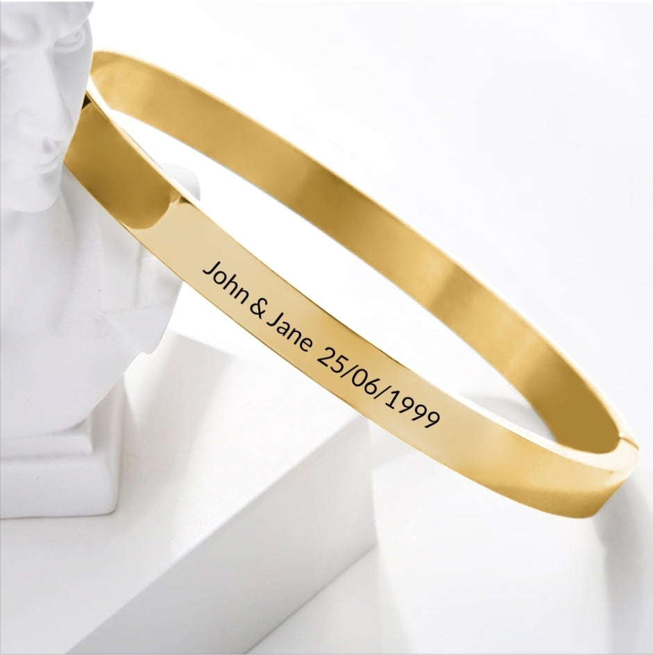 Stainless steel, Custom Engraved, hidden clasp cuff bracelet (28 characters)MJ166