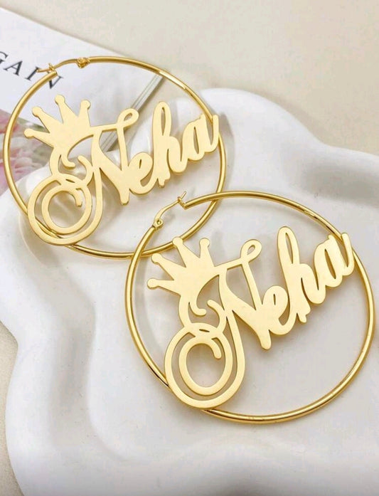 7 cm Crown circular, Stainless Steel Personalized earrings