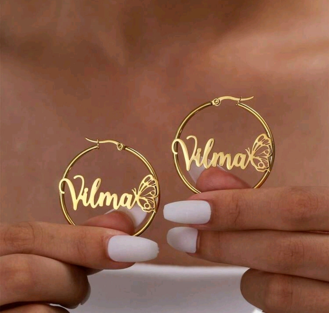 4cm Personalized, butterfly, circular earrings