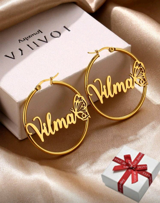 4cm Personalized, butterfly, circular earrings