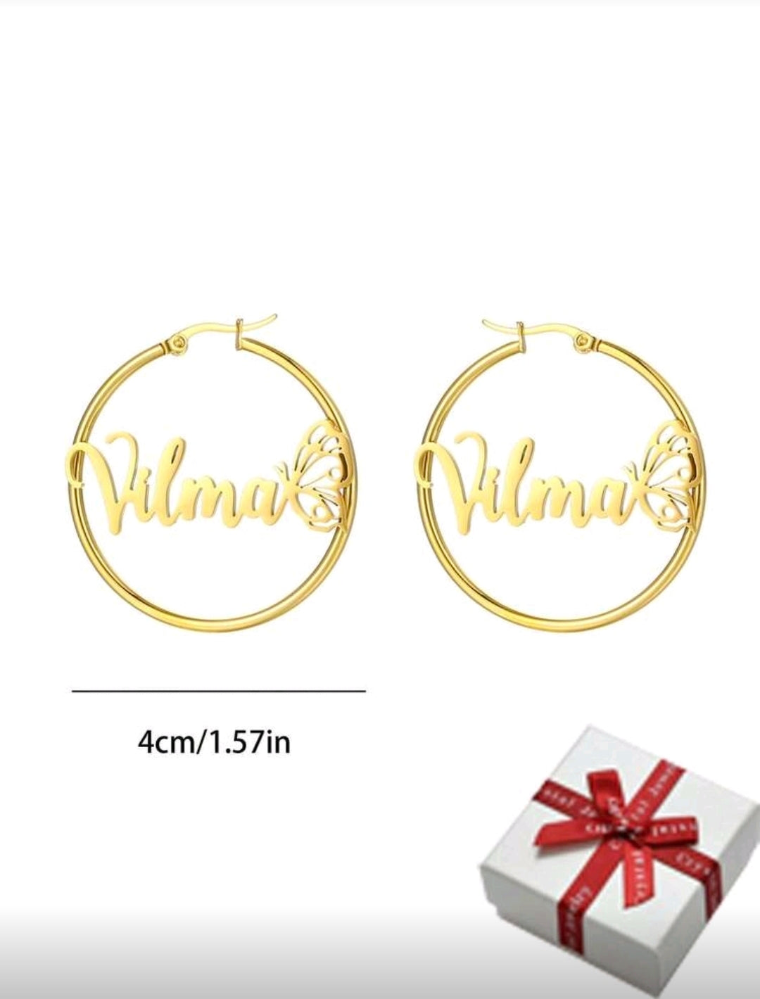 4cm Personalized, butterfly, circular earrings