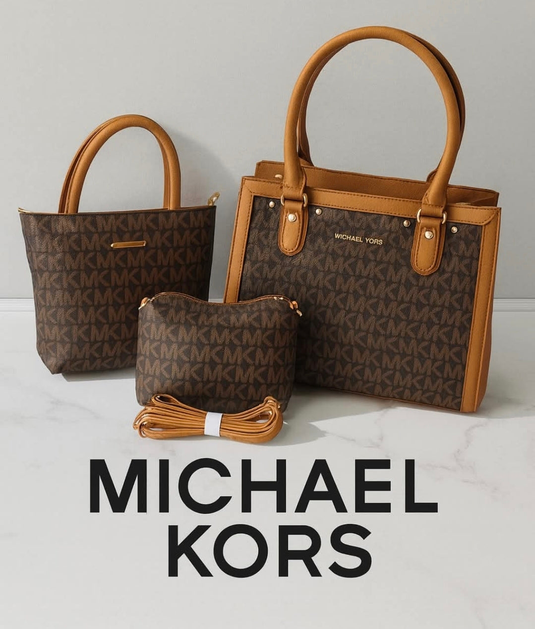 Micheal kors, 3 piece hand bags. Whatsapp 476-1357 to order.
