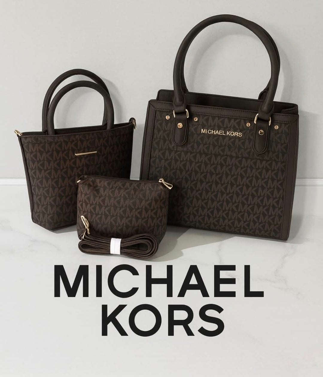 Micheal kors, 3 piece hand bags. Whatsapp 476-1357 to order.