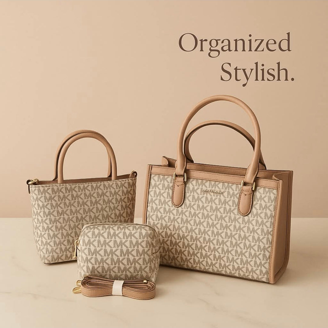 Micheal kors, 3 piece hand bags. Whatsapp 476-1357 to order.