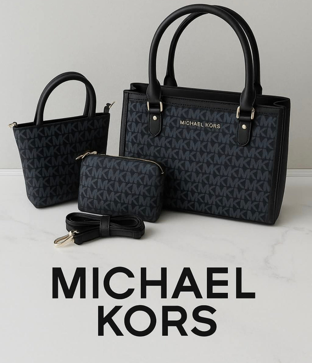 Micheal kors, 3 piece hand bags. Whatsapp 476-1357 to order.