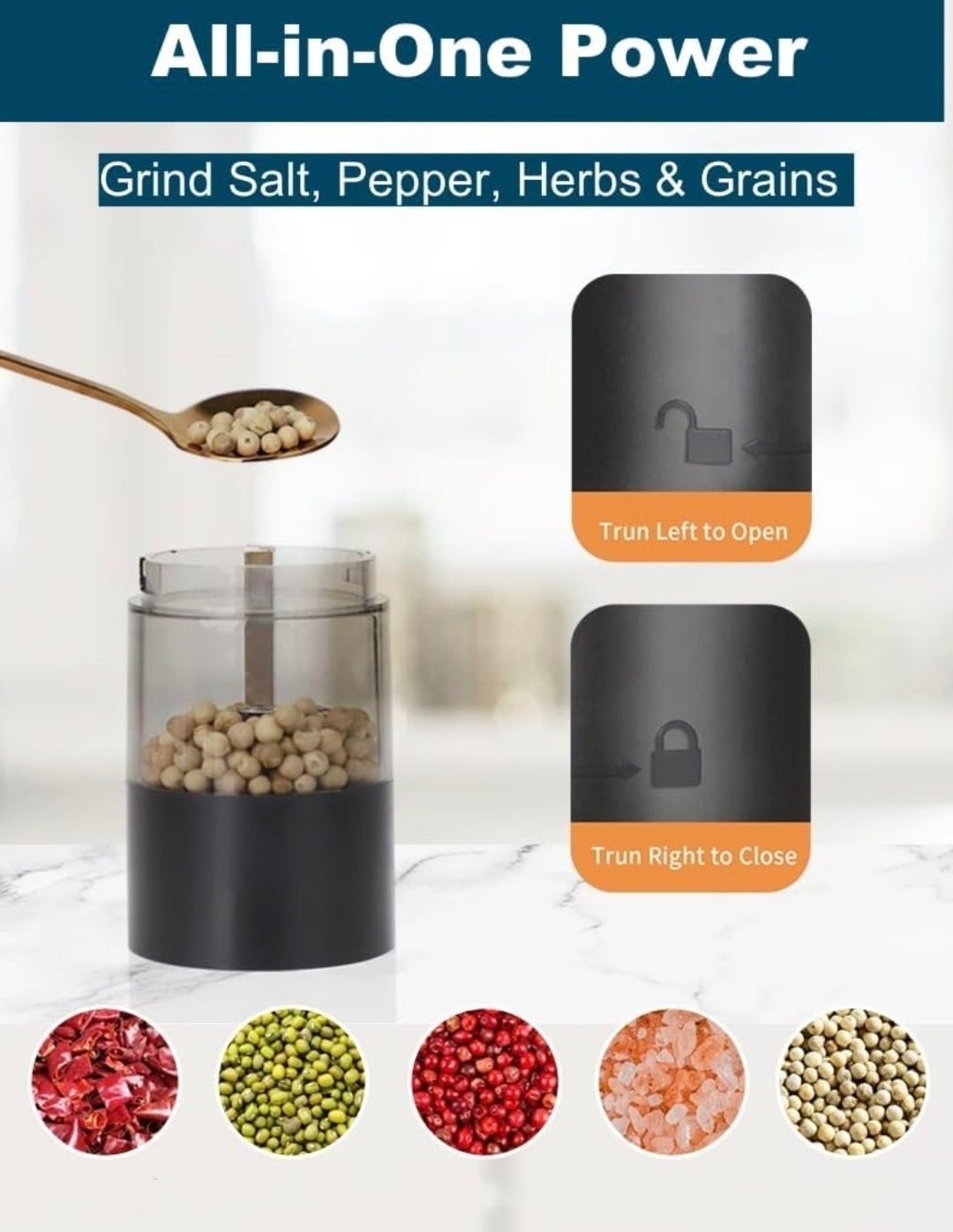 Electric Salt & Pepper Grinder Set, USB-C Fast Charging, 360° Adjustable Coarseness, LED Light & Stand Base