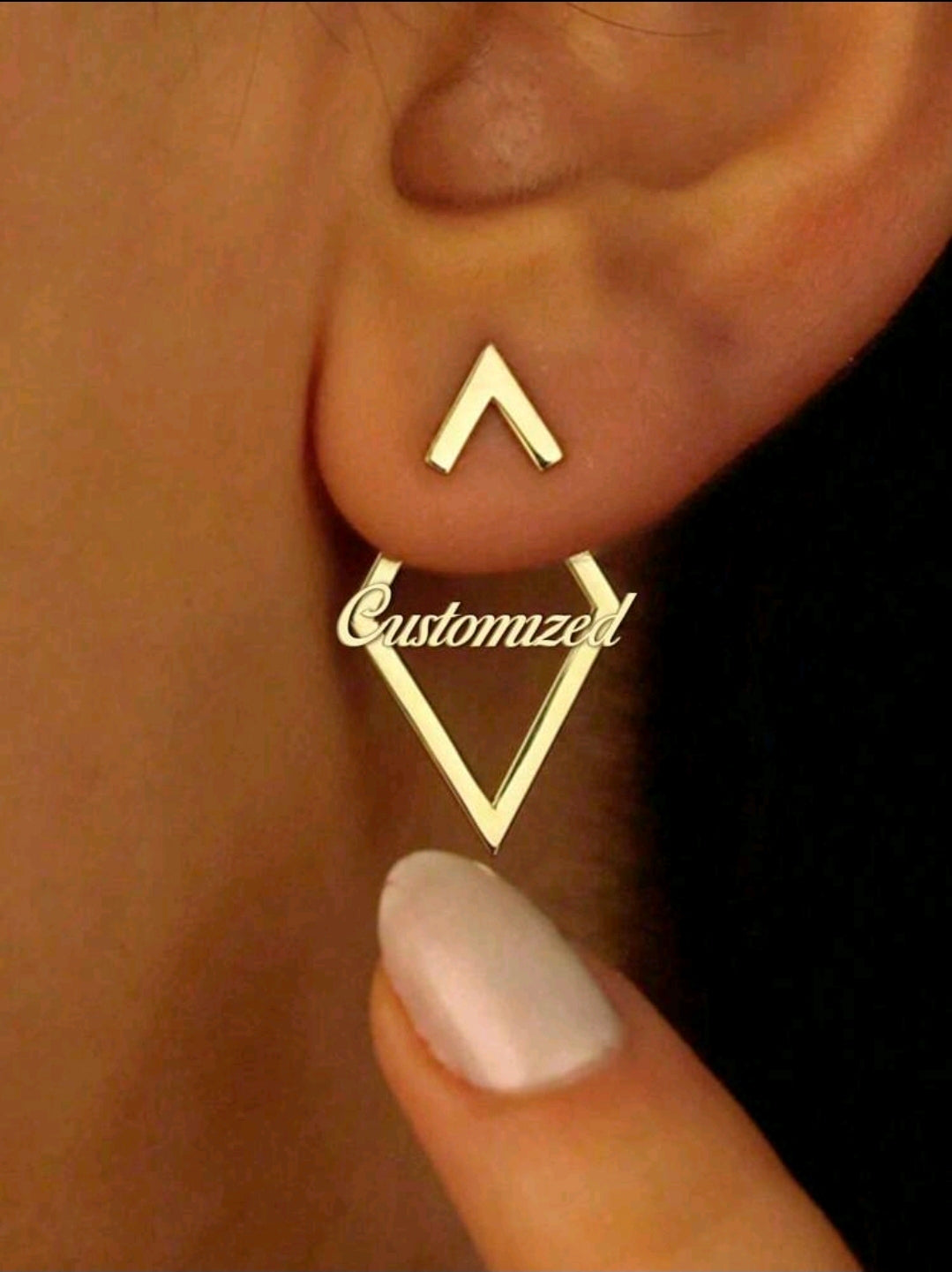 Abstract design name earrings. 18k Gold-Plated Stainless Steel.