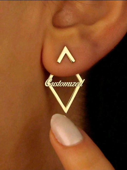 Abstract design name earrings. 18k Gold-Plated Stainless Steel.