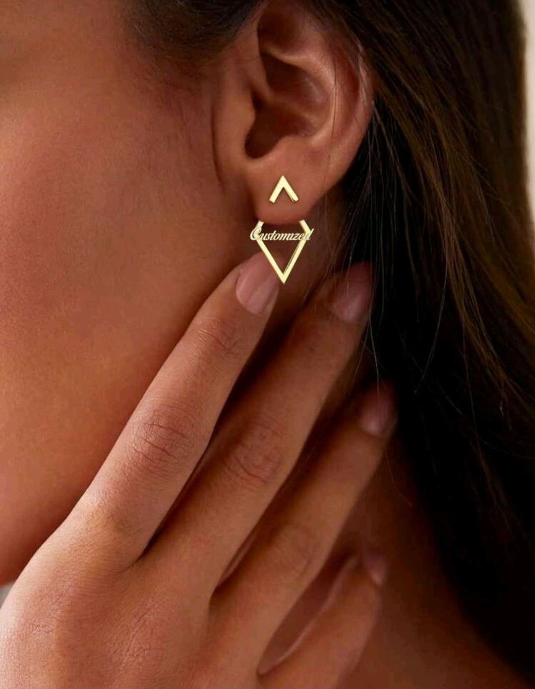 Abstract design name earrings. 18k Gold-Plated Stainless Steel.