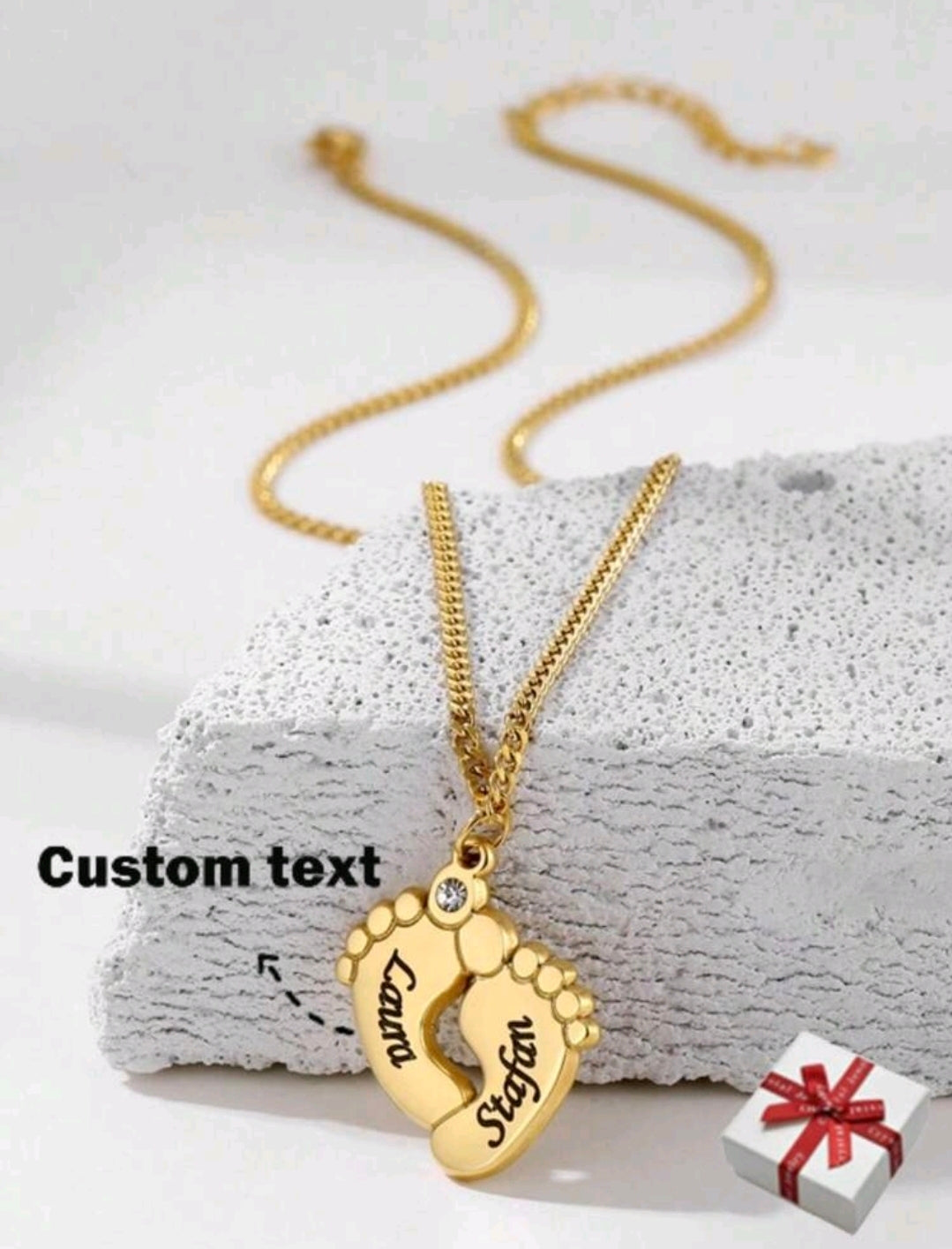 Cubic zirconia foot Name engraved pendant
