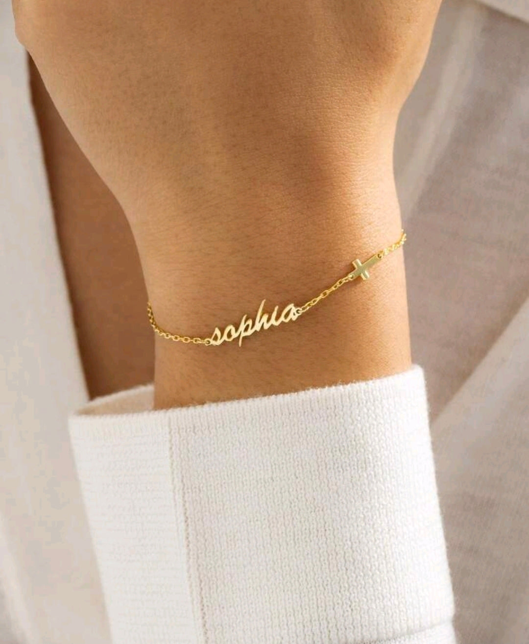Personalized Name & Cross ,Gold-Plated ,Stainless Steel, bracelet.