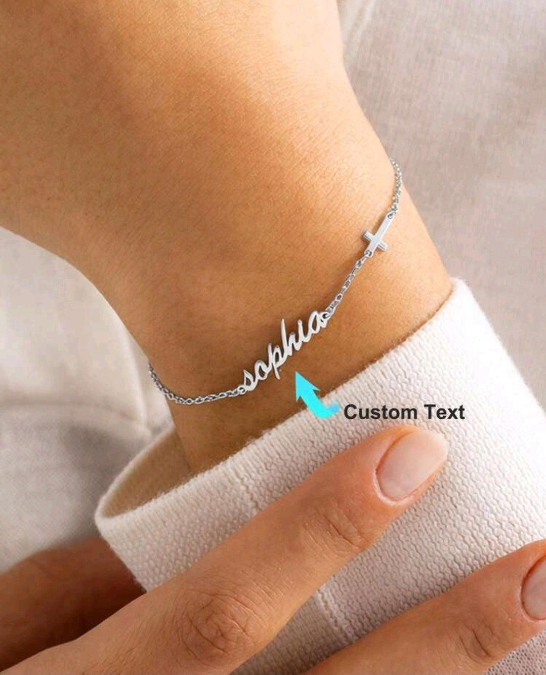 Personalized Name & Cross ,Gold-Plated ,Stainless Steel, bracelet.