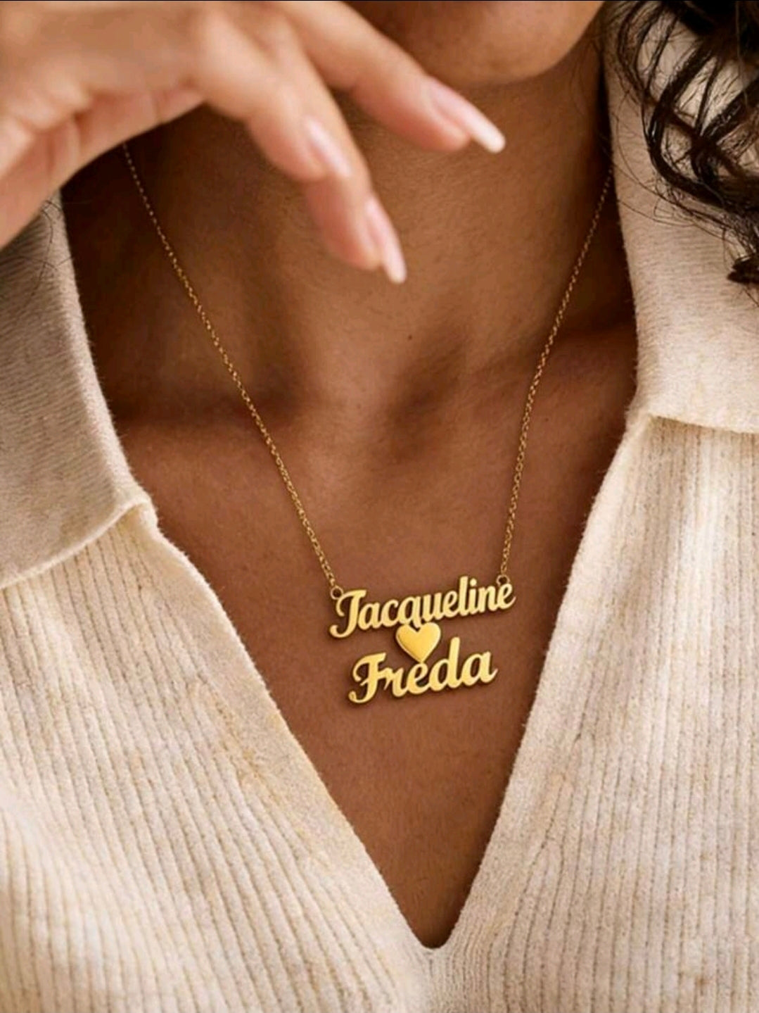 18k Gold-Plated Stainless Steel Couples personalized Names and heart necklace