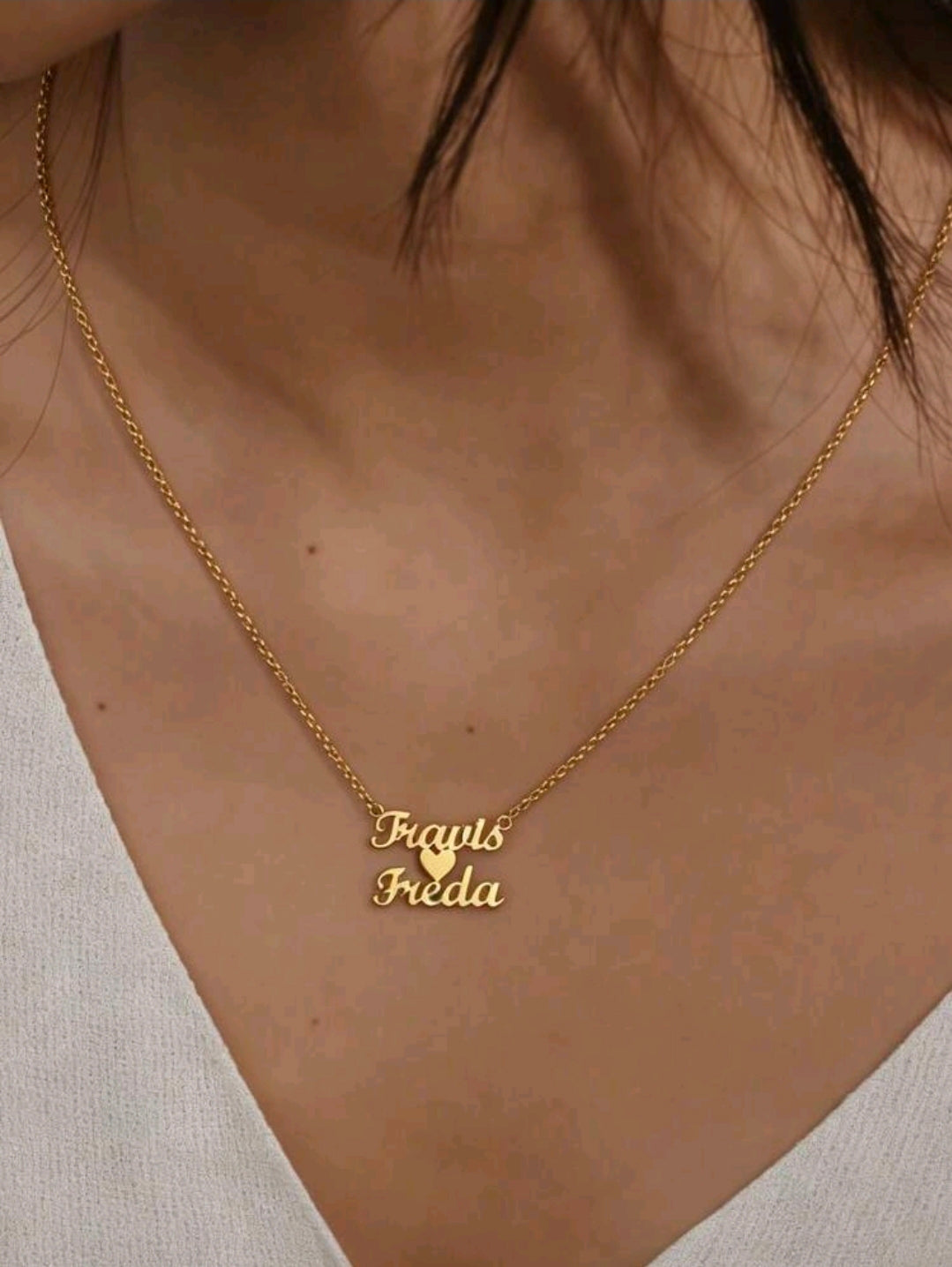 18k Gold-Plated Stainless Steel Couples personalized Names and heart necklace