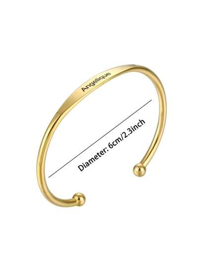 Stainless Steel, Letter Engraved Bracelet, Laser Engraving, C-Shaped Open Bangle Bracelet (MJ114)