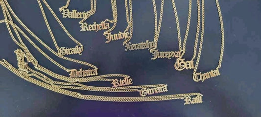 Customized  Old English letter name chain. Stain less steel (MJ008)