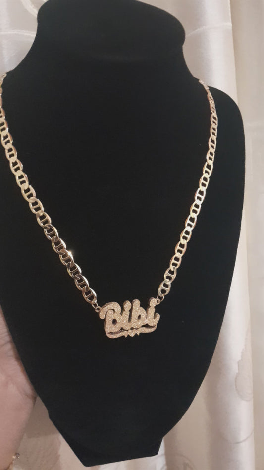 18k Gold-Plated Stainless Steel, frosted double layer heart,Customizable necklace.[MJ037]