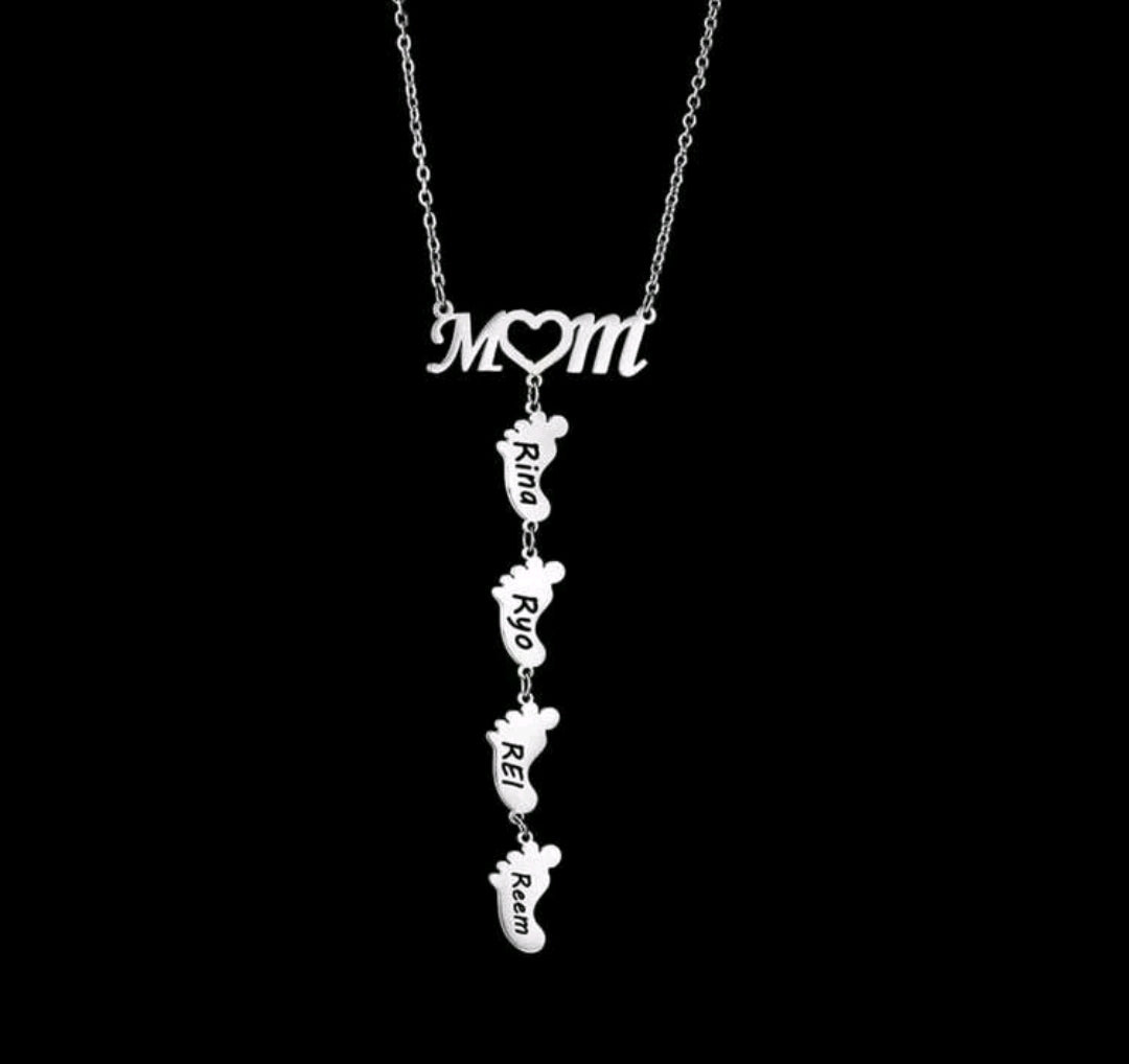 MOM - Footprint 1-4 names Necklace ,18k Gold-Plated Stainless Steel.[MJ006]