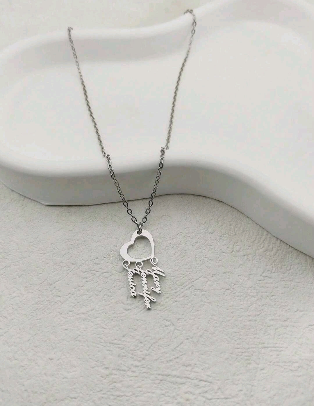 3 Names Hollowed-Out Heart Necklace,18k Gold-Plated Stainless Steel[MJ013]