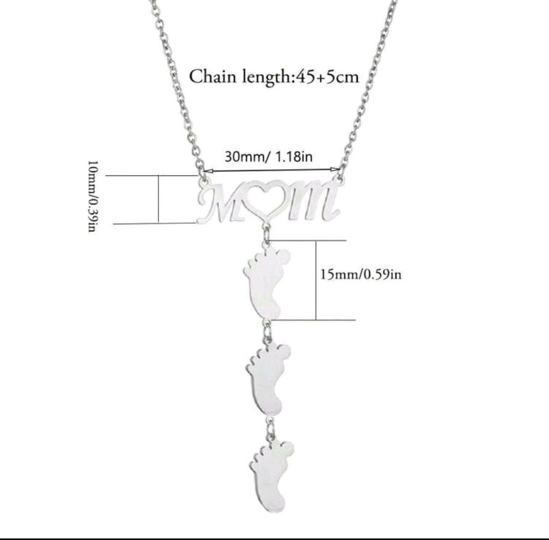 MOM - Footprint 1-4 names Necklace ,18k Gold-Plated Stainless Steel.[MJ006]